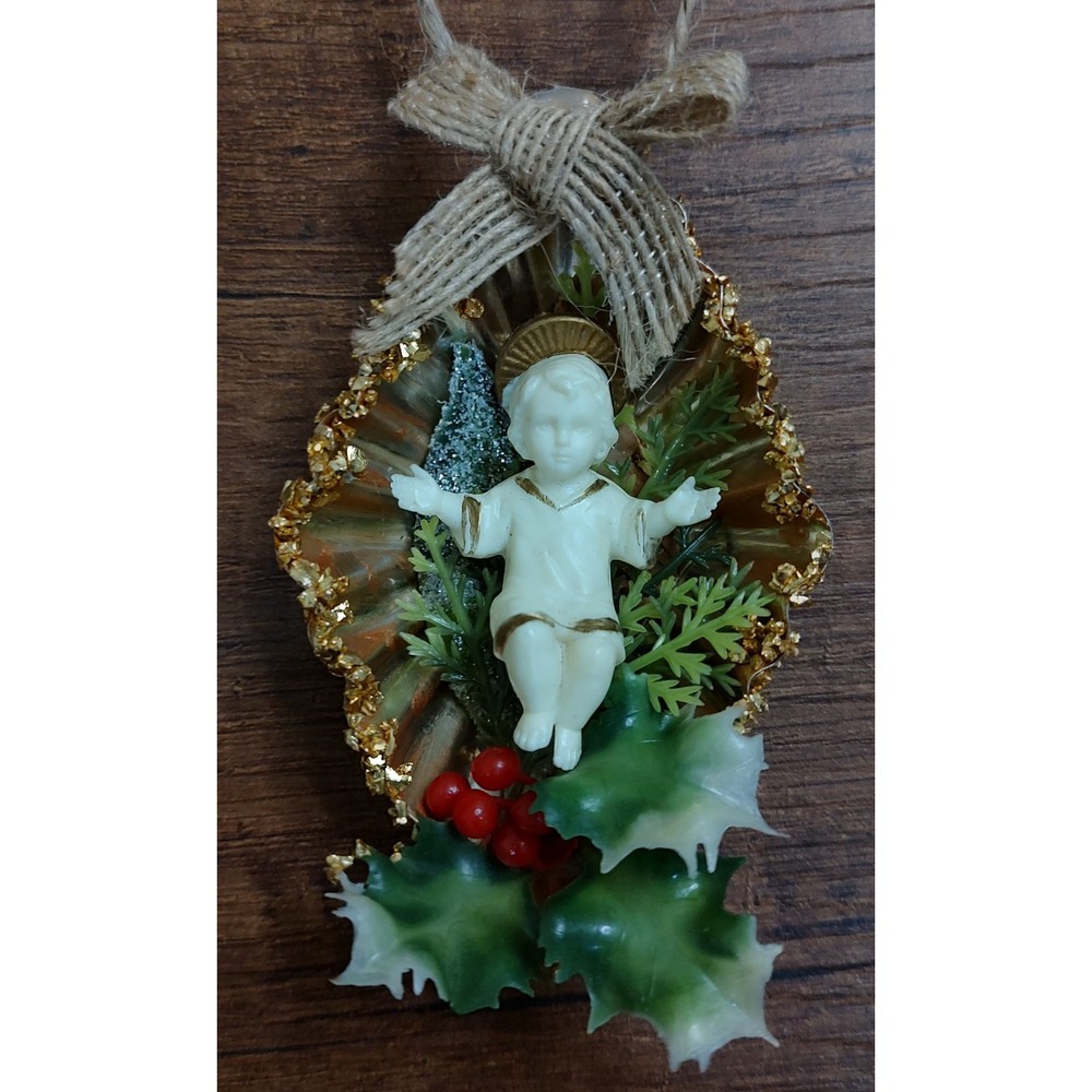 Baby Jesus Christmas Ornament Vtg Style Handmade Nativity Star Diorama OOAK O3